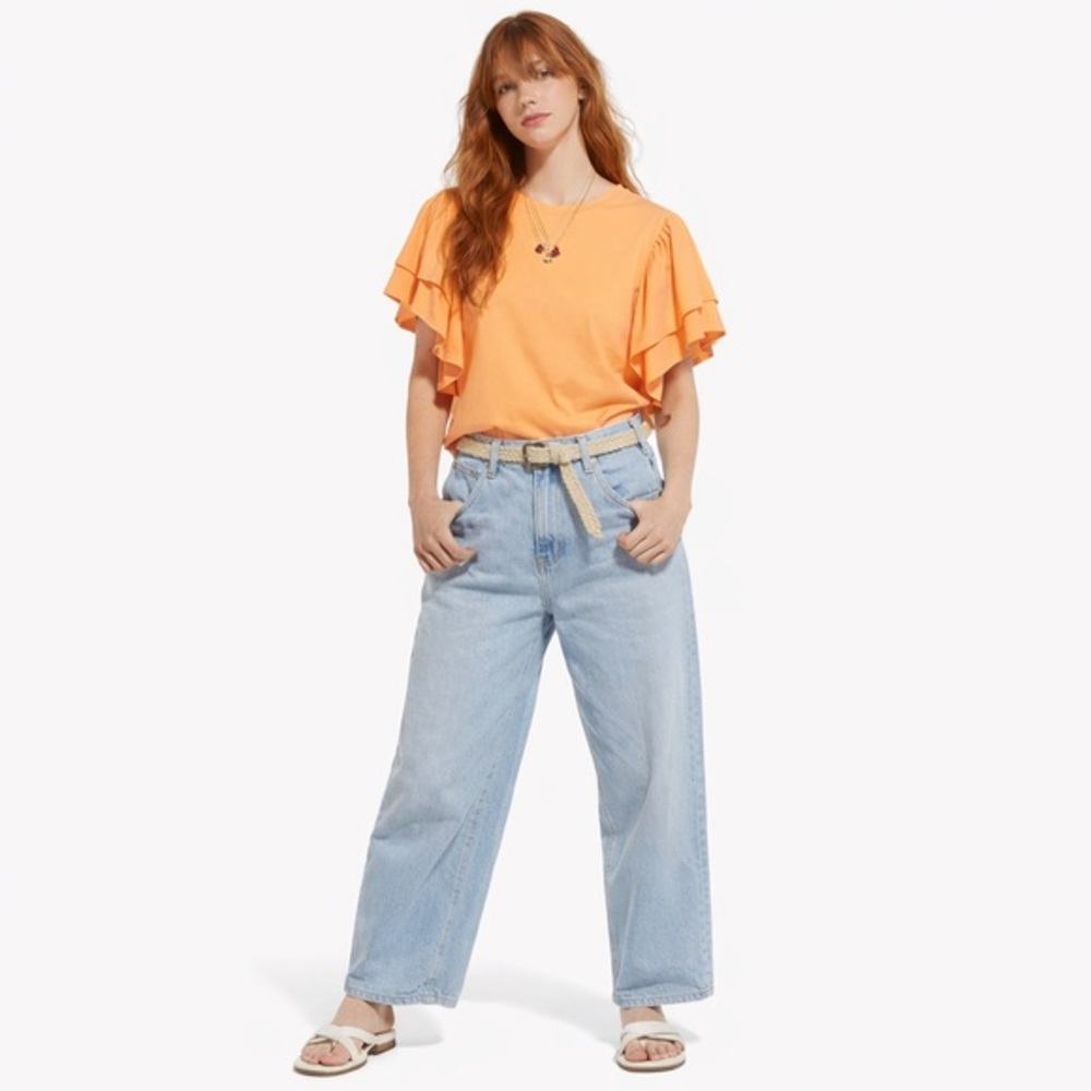 Zara Tangerine Ruffle Sleeve Top Small Dopamine Dressing Retro Funky Colorfull